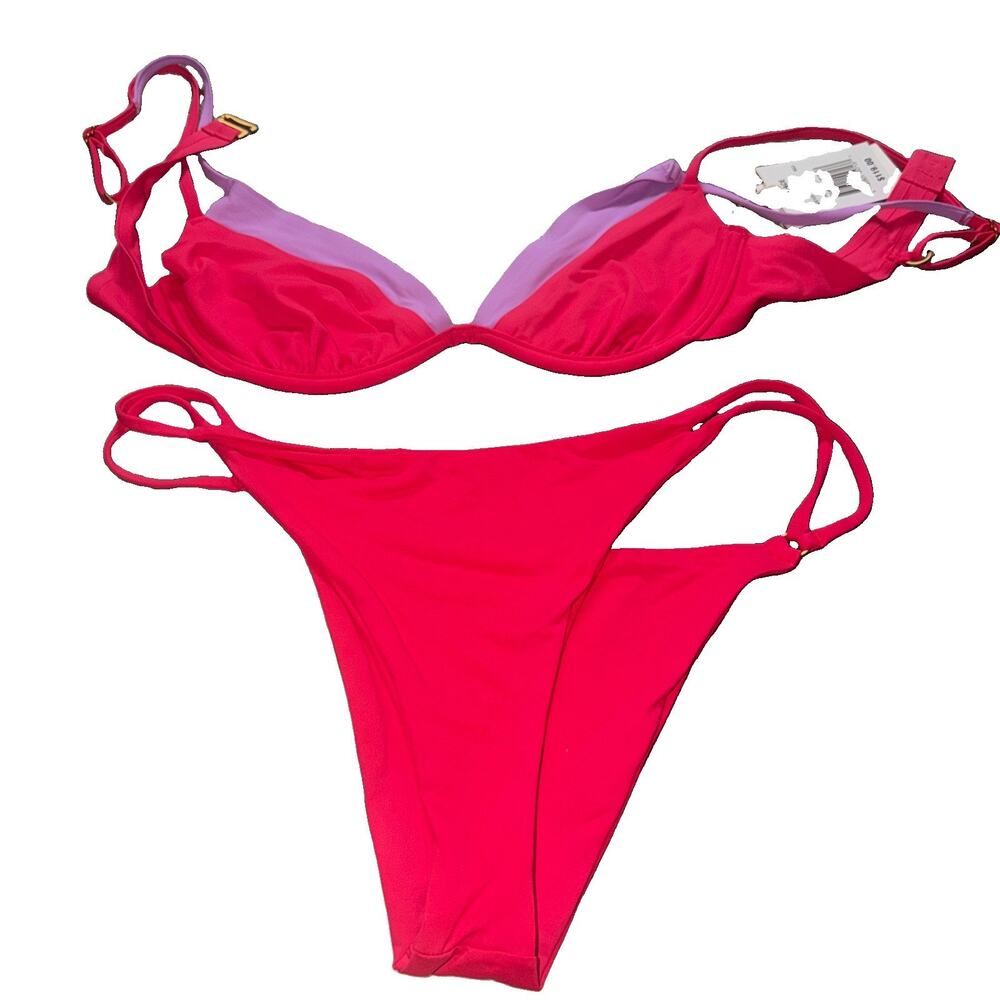 NWT L SPACE FUSED ZENDAYA TOP BIKINI MEDIUM CORAL AND PURPLE AN1